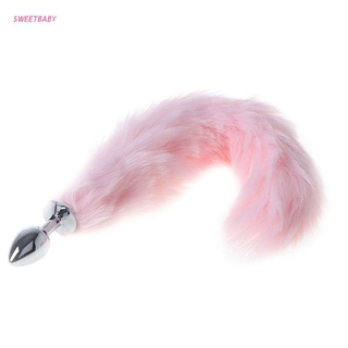 New 35CM Romance Adult Love Product Pink Fox Tail Butt Metal Plug Anal Sex Toy (1)