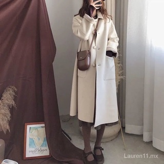 Mujer Lana Abrigo Hepburn Estilo Media Longitud Pequeña Otoño E Invierno De Gama Alta Coreano Grueso Suelto Slim Fit De
