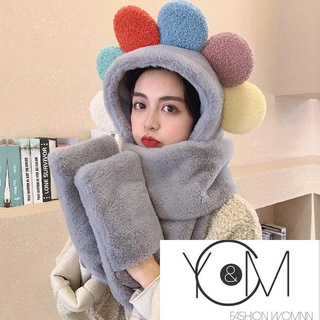 Yu bufanda con capucha Multifuncional 3 en 1/guante colorido de felpa Para invierno (5)