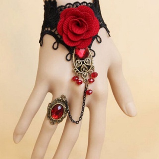 1pcs cosplay vintage steampunk negro encaje vintage rojo vid lolita temperamento flor metal g5h2 (5)