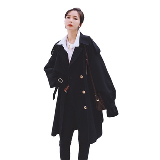 blackinsloose gabardina de las mujeres de estilo coreano de la mitad de la longitud y pequeño2021new primavera y otoño popular estilo británico abrigo (6)