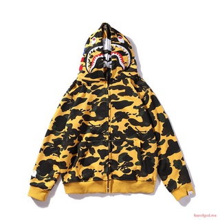 Autumn and Winter Tide Brand Limited Joint Camouflage Shark Double Hat Plus Velvet Sweater Couple Jacket Loose Hip Hop Personality Trend (7)