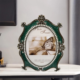 [12] marco de imagen vintage joyería con frente de cristal para pantalla de escritorio, marco de fotos retro decorativo de perla, (3)