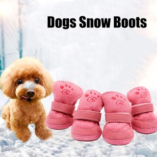 *SLT 4pcs Dogs Snow Boots Pink Puppy Shoes Winter Warm Soft Cashmere Anti-skid Sole