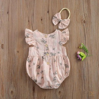 Jx-0-24 Meses mameluco De bebé con estampado Floral con cuello redondo+banda De cabello Para niñas (5)