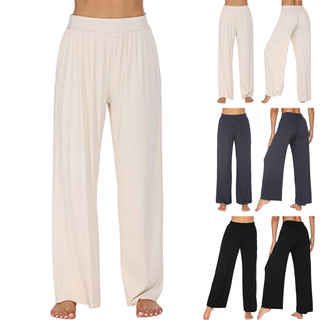 leiter_Womens Casual Solid Color Comfortable Pajamas Wide Leg Pants Long Yoga Pants (1)