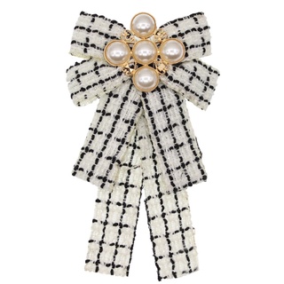 lu mujeres vintage elegante cuadros rayas impresión pre-atada cuello lazo broche imitación perla joyería cinta lazo corbata corsage para cuello camisa accesorios de ropa