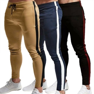 Pantalones deportivos elásticos para hombre, cintura, flaco, Jogging, parte inferior de rayas