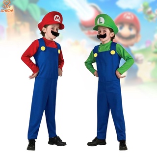 Super Mario Bros . Disfraz Para Niños Figura De Juego De Una Sola Pieza Rol Usando Conjunto Con Sombrero Y Barba Para Halloween Cosplay