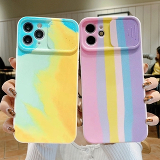 iPhone 12 Slide Camera Lens Protection Phone Case For Iphone Pro Max 11 12 Mini XR XS Max X 7 8 Plus Soft Shockproof Rainbow Back Cover