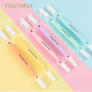 YOUTHFUL Kids Double Head Stationery Markers Pen Fluorescent Pen Markers Pastel Drawing Pen 6Pcs/Set Office Supplies School Supplies Student Supplies DIY Drawing Highlighter Pen