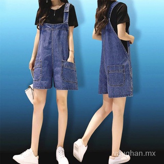 las mujeres de la liga pantalones cortos de verano sueltos de gran tamaño fatmmslimming estilo coreano de cintura alta pantalones cortos de mezclilla de las mujeres tirantes todo-partido