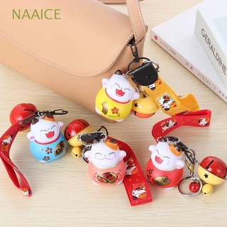 NAAICE Lovely Car KeyChain Charm Jewelry Lucky Beckoning Cat Bell Cartoon Key Ring Bag Accessories Cute Ribbon Pendant Maneki Neko Purse Holder