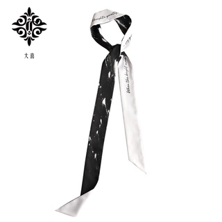 Daxi original blanco y negro impresión meteorito literatura japonesa y arte hombres y mujeres atado bolsa delgada tira estrecha bufanda de seda verano delgada streamer