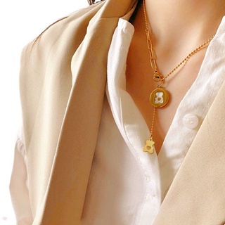 Lanfeng collar de estilo exquisito temperamento femenino corazón clavícula cadena Shell Punk elegante blanco Fritillary Retro titanio acero oso (9)