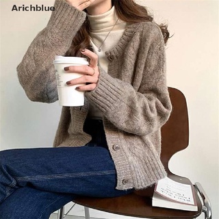 [arichblue] elegante suéter cálido cardigan suelto v-cuello suéter de punto vintage mujeres tops venta caliente