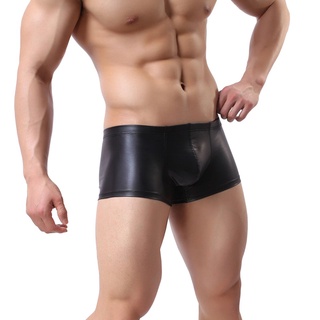 Black Men Leather Underwear Tight Boxer Briefs Shorts Bulge Pouch Underpants