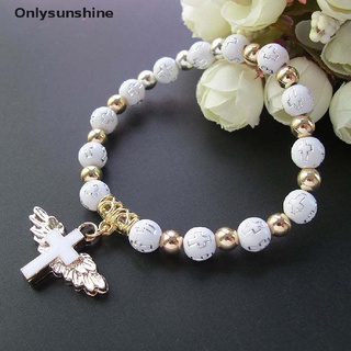 <Onlysunshine> Pulsera de cuentas acrílicas pulsera de oración ángel ala bautizo pulsera (2)