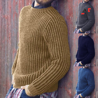 A.m moda hombres Color sólido O cuello manga larga Causal jersey suéter prendas de punto
