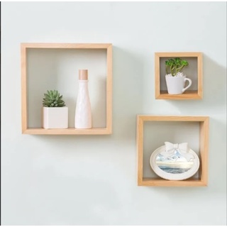 Set 3 estantes flotantes minimalistas cuadradas naturales madera