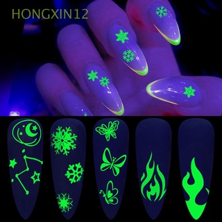 HONGXIN12 Partido Arte De Uñas De Halloween Fluorescente Autoadhesivo Calcomanías de manicura Bricolaje Llama de copo de nieve de mariposa Brillan en la oscuridad Luminoso Pegatinas de uñas