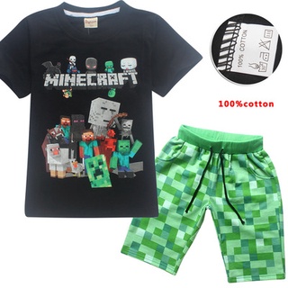 Minecraft Baby Boy Clothing Set Summer New Cartoon Printing Short Sleeve T-shirts Tops + Pants Boys Girls t shirts shorts Suits Kids t shirt short pant clothes clothing