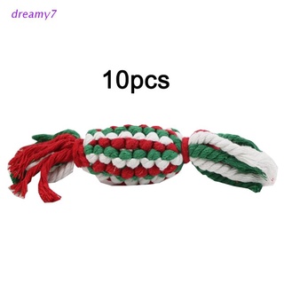 dreamy7 10 piezas de cuerda de algodón de caramelo de navidad para perro molar juguetes lindo cartón muñeca suave duradera