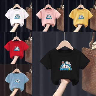 Kids Cotton T-shirt Cute Cartoon Baby Boys Girls Cotton Short Sleeves Summer Doraemon Print Tee Children Cotton Tops