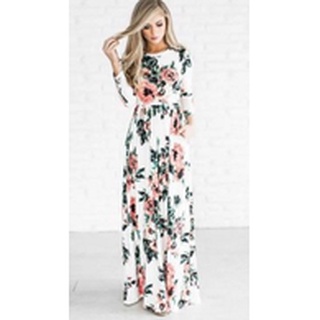 vestido largo para mujer manga larga cuello redondo de media longitud estampado floral