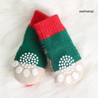 [Wmp] 4 calcetines para mascotas de Santa Claus patrón de alce antiarañazos buena elasticidad mascotas perros gatos calcetines cortos para navidad (9)