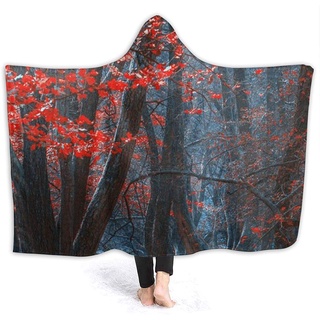 árboles rojo hojas con capucha manta para las mujeres suave portátil mantas tirar capa micro vellón sherpa manta manta manta siesta manta novedad manta suéter 50"x40"