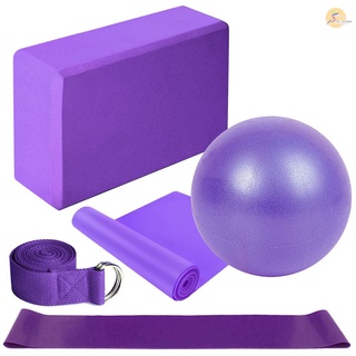 5 piezas de equipo de yoga incluye bola de yoga bloques de yoga estiramiento correa de resistencia bucle banda de ejercicio (3)