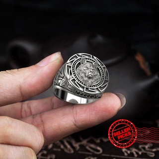vintage lobo tótem tailandés plata anillo mítico vikingo lobo anillo de la cabeza de los hombres guerrero z5f6