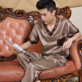 Contador de imitación de seda pijamas de los hombres de verano de manga corta pantalones delgados de gran tamaño de seda de hielo de imitación traje de seda