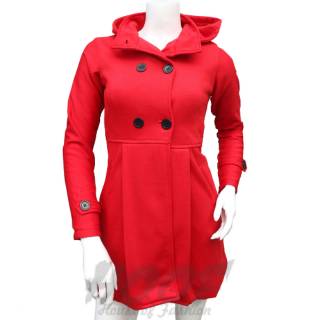 Abrigo de las mujeres SEONGNYU rojo - coreano largo rojo sudadera con capucha chica Chamarra Casual lana grueso invierno