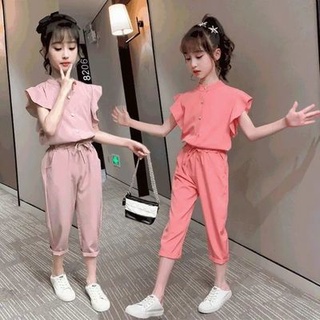 2021new niñas traje de verano de dos piezas traje mediano y grande de los niños de las niñas de verano estilo coreano estilo occidental de ocio traje de moda
