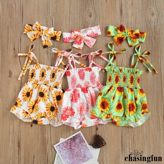 chf-infants floral mameluco tops, diadema de bebé, cabestrillo sin mangas deportes en casa dormir niños ropa de cintura alta, verano (1)