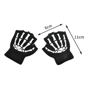 halloween esqueleto medio dedo guantes sin dedos brillan en la oscuridad accesorios manoplas para disfraz cosplay niños niños (1)
