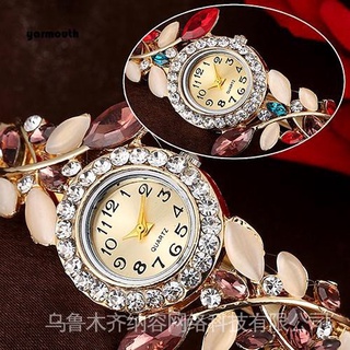 Accesorios Moda reloj de pulsera de cuarzo con incrustaciones de diamantes de imitación redondo para dama