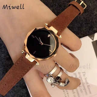 miwell reloj casual para mujer con correa de cuero esmerilado simple diamante jam tangan wanita wh0455-70