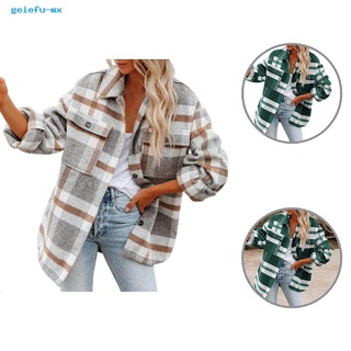geiefu Outwear Cardigan Coat Plaid Print Single Breasted Coat Buttons for Office