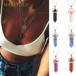 Makeyoup collar Vintage para mujer con luna/Cristal De curación Hexagonal multicolor