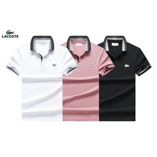 LACOSTE men summer high quality black white pink formal lapel polo-shirts Male office business casual short-sleeve polo-shirts
