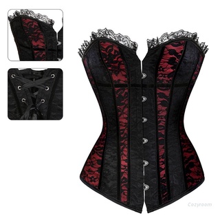 Acogedor encaje gótico corsés y Bustier Tops Sexy mujeres brocado corsé Vintage negro rojo