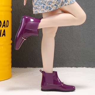 Las mujeres de moda zapatos de lluvia de tubo corto caliente zapatos de felpa botas de lluvia de las mujeres antideslizante coche lavado zapatos de agua zapatos de cocina antideslizante zapatos de goma (8)