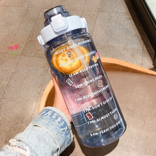 Botella deportiva grande de 70oz con marcador de tiempo 2000ml Flip Top tapa escala botella de agua con paja suave para viajes al aire libre (9)