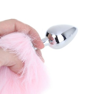 New 35CM Romance Adult Love Product Pink Fox Tail Butt Metal Plug Anal Sex Toy (3)