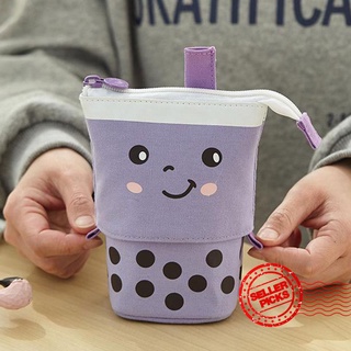 drop-down estuche para lápices de punto de onda de leche té lindo chica retráctil sonriente bolsa de almacenamiento papelería p3g0 (1)