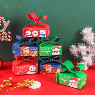 blues 10pcs base firme caja de caramelos de navidad material de papel kraft cajas de hornear regalo envoltura múltiple especificaciones paquete caso para pastel de galletas de caramelo embalaje suministros de navidad mango de forma de arco/multicolor