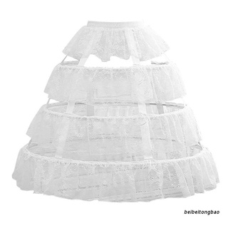 beibeitongbao Womens White 3 Hoops Petticoat Skirt Ruffles Floral Lace Adjustable Drawstring Underskirt Lolita Cosplay Dress Crinoline
